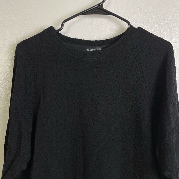 Eileen Fisher Top Medium Womens Black Shirt Sweater Textured Knit Pullover Hi Lo - Picture 3 of 9